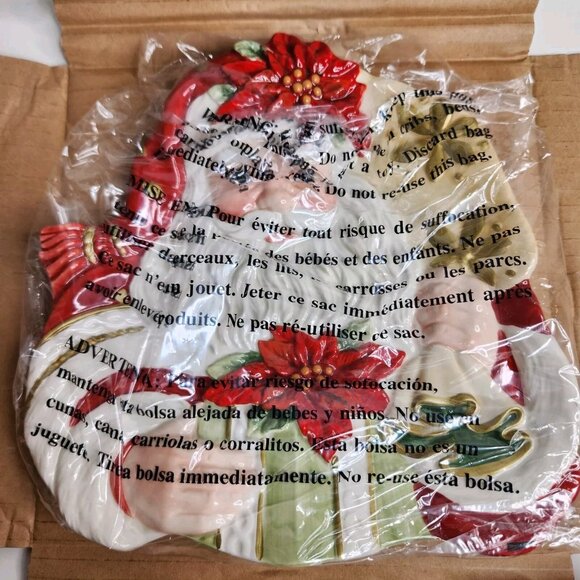 Fitz and Floyd Santa Cookie Plate Christmas Poinsettia Canape 59-353 w/Box - Picture 5 of 6